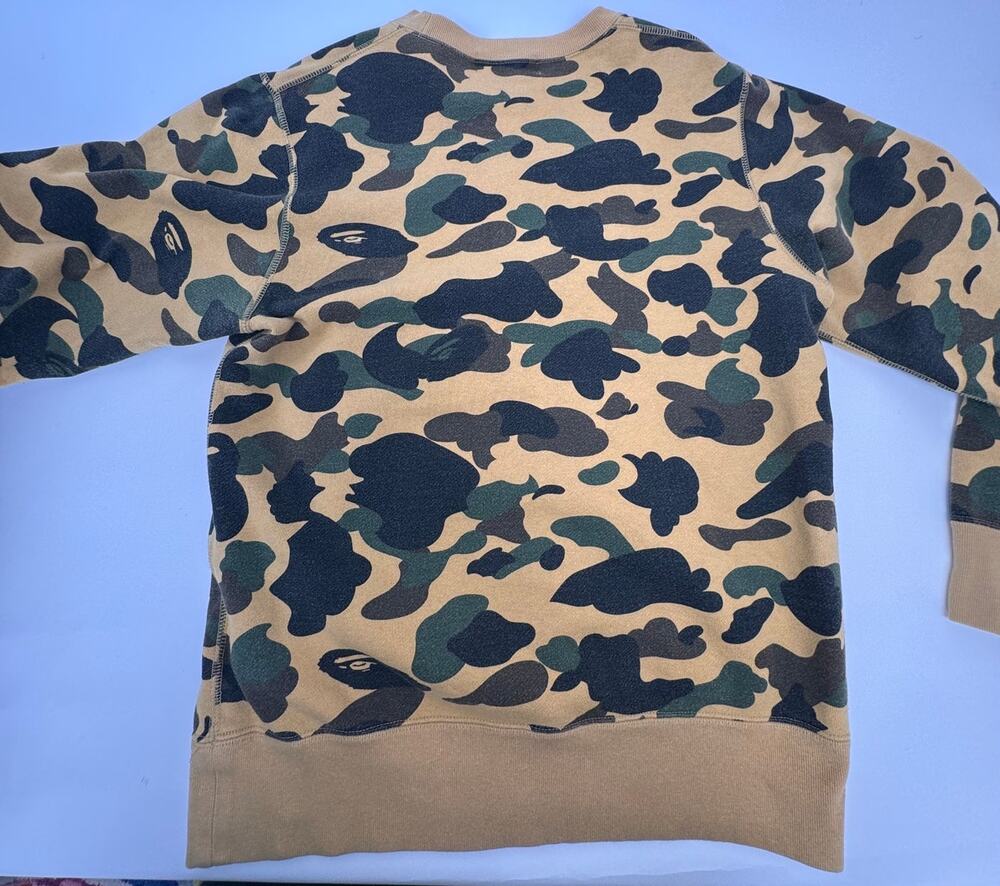 BAPE 1st Camo Crewneck Sweatshirt - Yellow Green Camouflage - Size Small